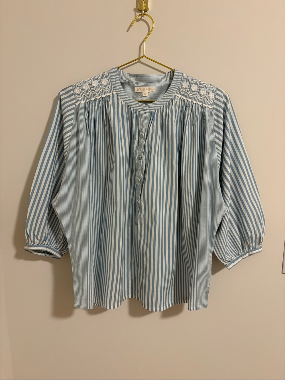 Louise Misha Light Blue Striped Bohemian Relaxed Fit Blouse Size 34
